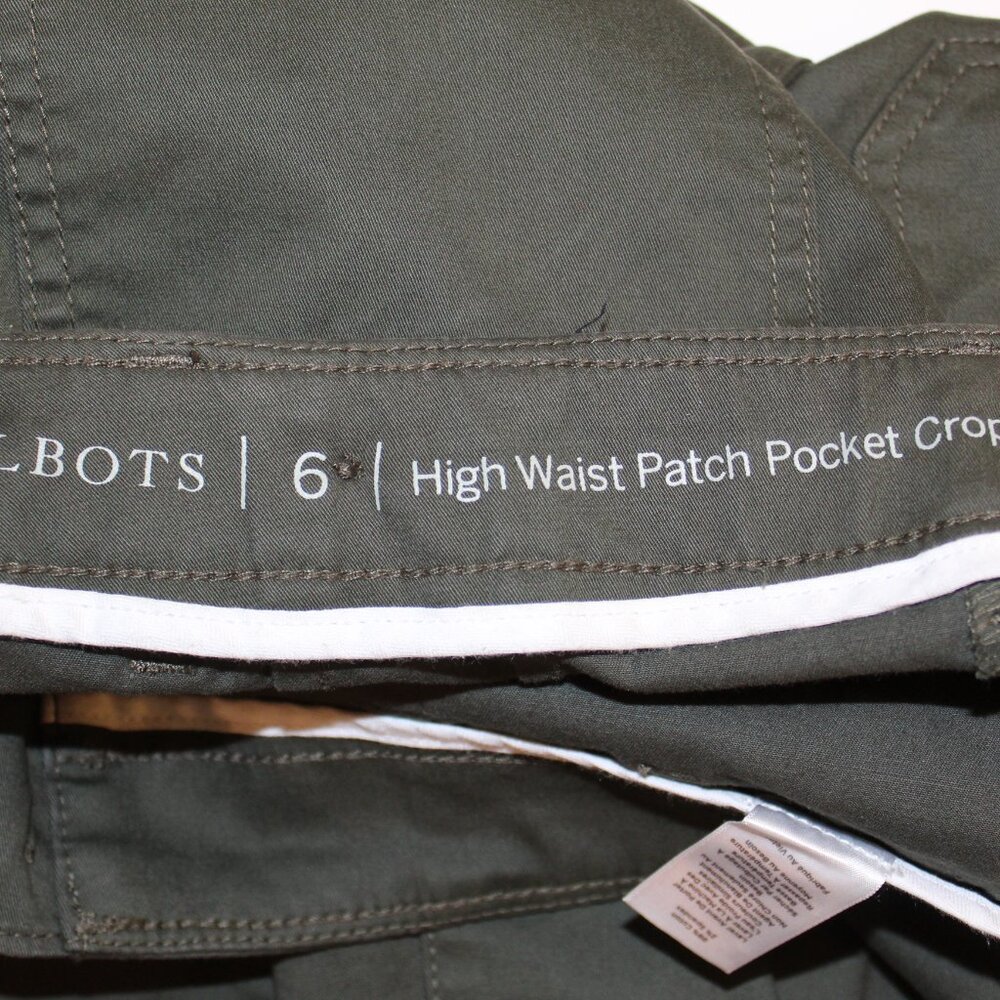 Talbots Crop Pants Size 6P Green High Rise Patch Pockets Stretch Cotton Utility - Picture 2 of 11